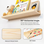 Picture Ledge Shelf for Wall, 24 inches Solid Pine Wood Nursery Book Shelves 3 Packs, Floating Ledge Shelves for Kids' Room B