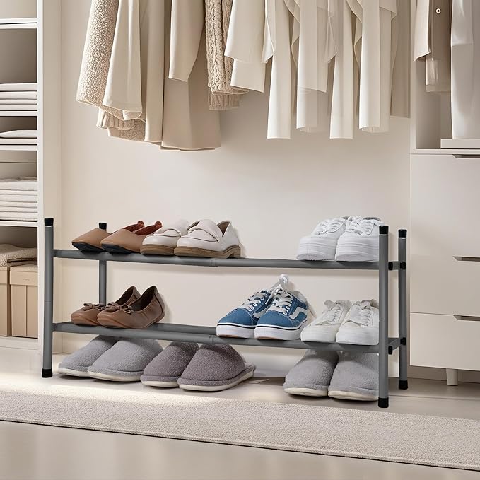 STORAGE MANIAC Expandable Shoe Rack, 4 Pairs Stackable Small Shoe Rack, Metal Adjustable Shoes Organizer for Closet, Entryway