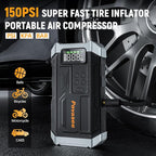 Povasee Jump Starter with Air Compressor 5000A Portable Jump Box up to 9L gas/8L Diesel,inflates Tires to 150PSI 12V Car