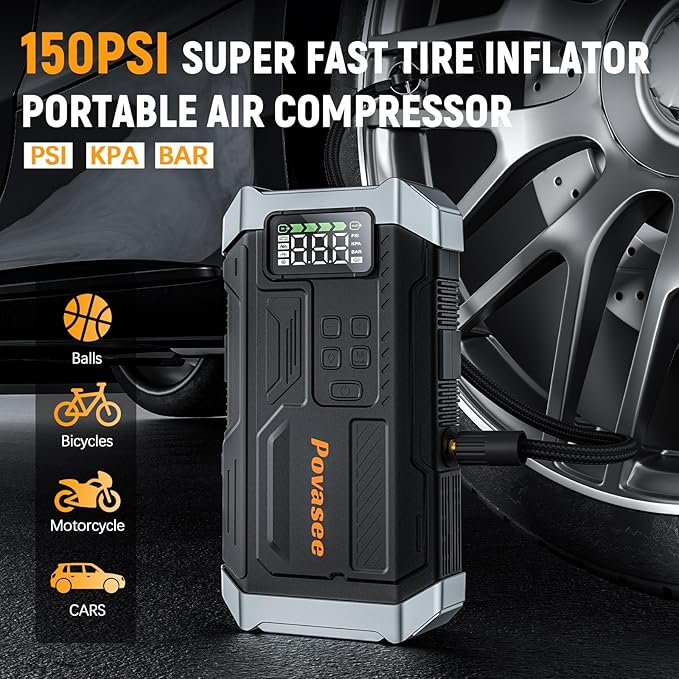 [2026NEW Model] 5000A Jump Starter with Air Compressor,Car Jumper Starter Portable with 150PSI Tire Inflator 12V Jump Box