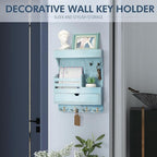 Rebee Vision Farmhouse Key Holder Wall Mount with Drawer Organizer – Pine Wooden Mail & Key Organizer with 6 Sturdy Hooks & F