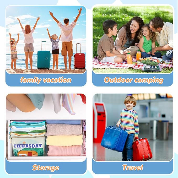 Paterr 7 Pcs Packing Cubes for Travel Kids Day of Week Compression Packing Bags Colorful Luggage Suitcase Organizers Bag for 