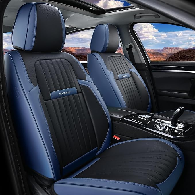 Coverado Car Seat Covers Full Set, Car Seat Protector Car Seat Cushion, Nappa Leather Seat Covers for Cars, Front and Back Se