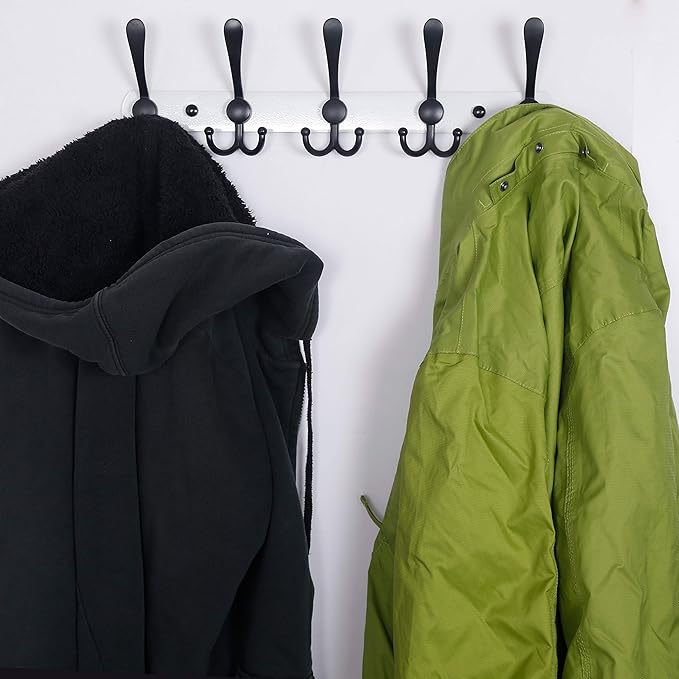 Dseap Wall Mounted Coat Rack - 5 Tri Hooks, Heavy Duty, Stainless Steel, Metal Coat Hook Rail for Coat Hat Towel Purse Robes 