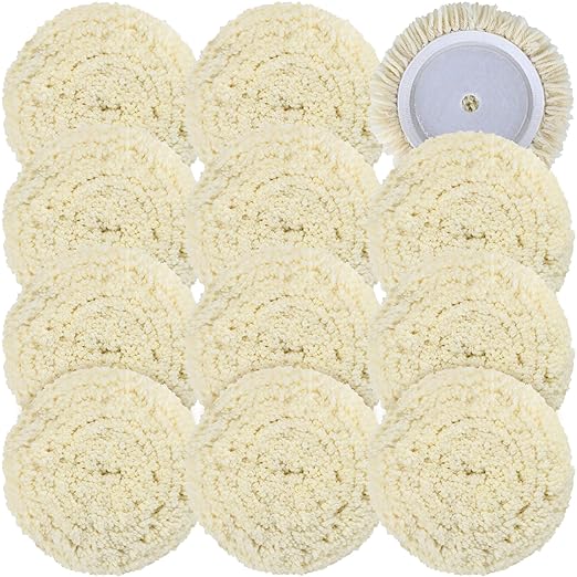 12 PCS Wool Buffing Polishing Pads 7 Inch, Natural Wool Cutting Pads with Hook and Loop Backing Compound & Polishing for Automotive Car Boats Glass Furniture Repair