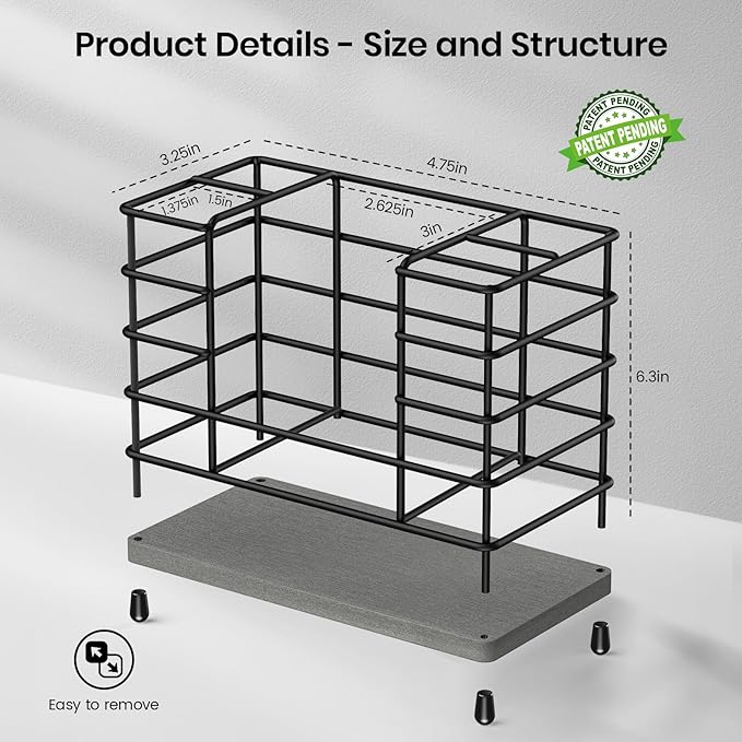 Toothbrush Holder with Quick Drying Mat—Toothbrush and Toothpaste Holders for Bathrooms—5 Slots Openwork Design Black Toothbr