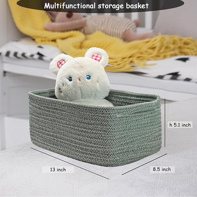 COMFY-HOMI 13" x 8.5" x 5.1"Storage Baskets for Organizing | Cotton Rope Woven Basket | Toy Storage Bin Box | Basket for Shel