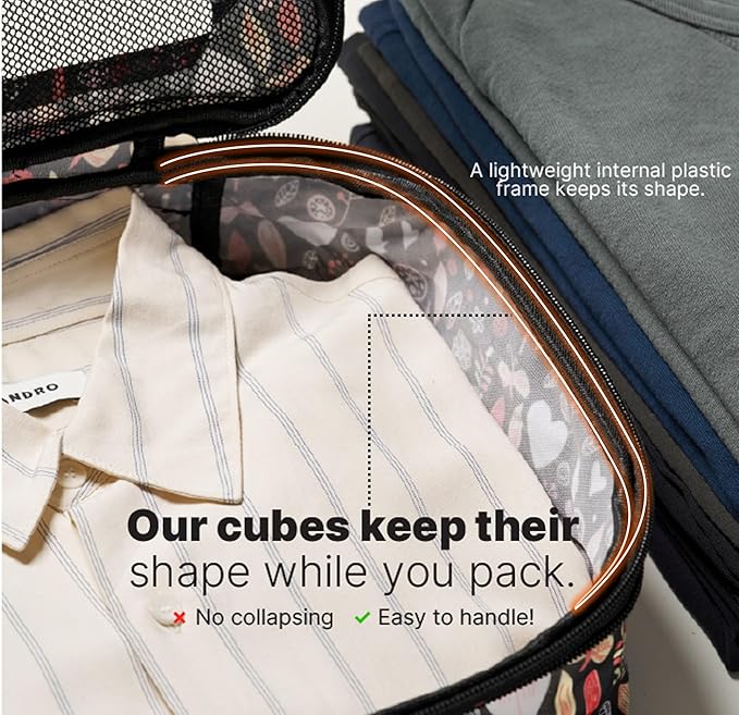 LeanTravel Premium Compression Packing Cubes for Travel - Suitcase Organizer Bags with Double Zipper & Breathable Mesh Panel 