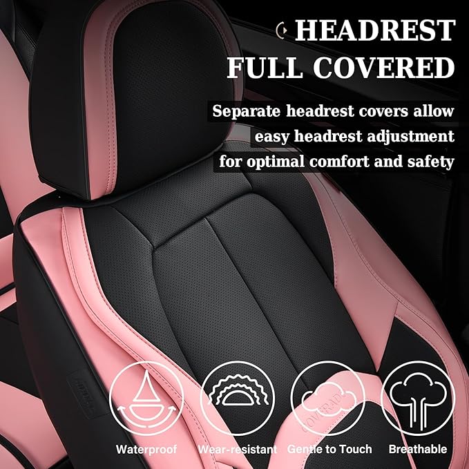 Coverado Car Seat Covers Full Set, Waterproof Nappa Leather Seat Covers for Car, Car Seat Protector with Lumbar Support, Auto