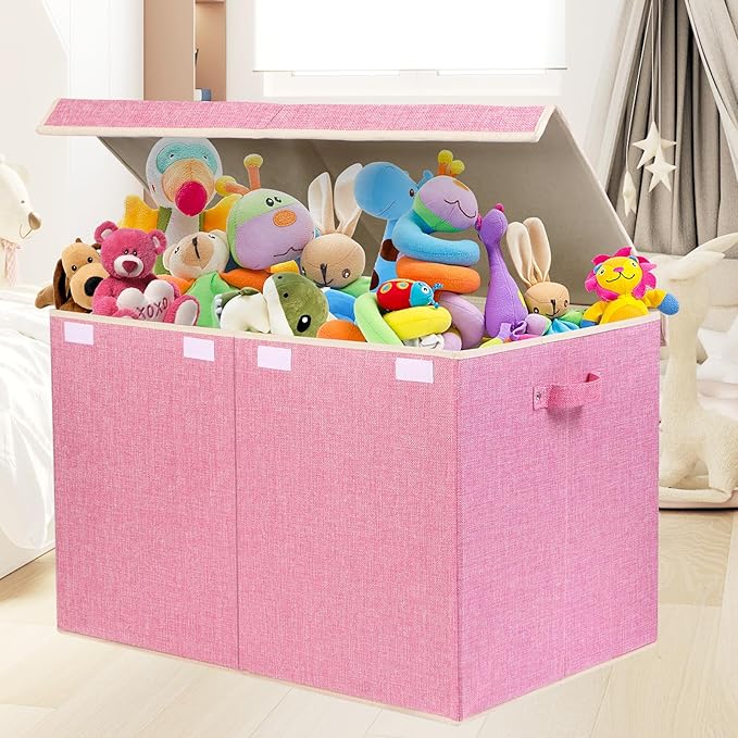 122L Large Toy Box Chest with Lid, Foldable Toy Storage Organizer Bin Boxes with Removable Divider for Kids, Boys, Girls, Nur