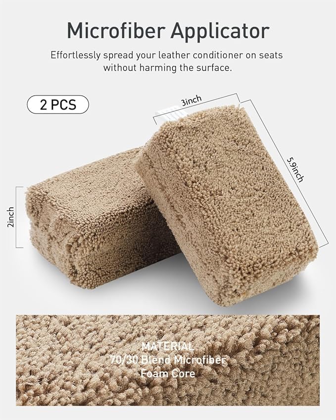 Fantasticlean 9PCS Car Interior Detailing Set, Microfiber Cloth & Applicator, Double-Head Detailing Brushes, Natural Bristles