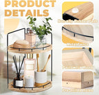 2 Tier Bathroom Counter Organizer, Bathroom Counter Tray and Vanity Organizer, Wood Corner Countertop Tray for Kitchen, Dress