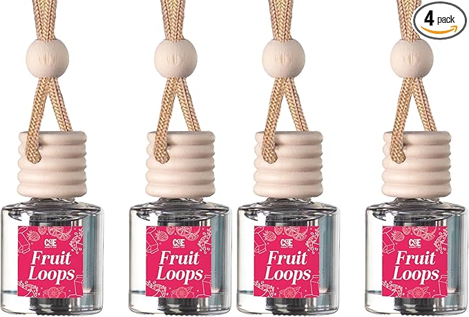 CE CRAFT Car Air Freshener Diffuser, Fruit Loops, 4 Pack Air Deodorizer for Essential Oils, Long Lasting Car Diffuser Bottle,