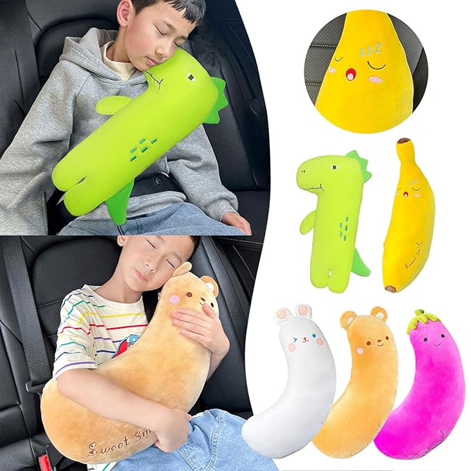 Car Pillow for Kids, Dinosaur Seat Belt Cover, Seatbelt Adjuster for Kids Car Seatbelt Covers, Vehicle Shoulder Pads, Seatbelt Cushion for Kids, Seat Strap Pillows Kids (Green)