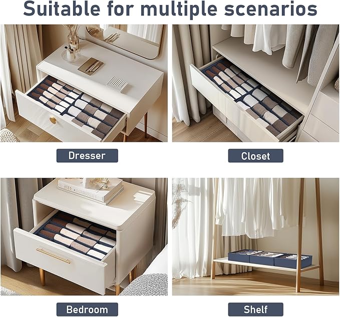 DIMJ Sock Organizer Drawer Organizer - Closet Organization and Storage, Underwear Drawer Organizer for Storing Socks, Handker