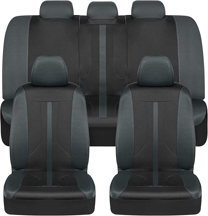 Motor Trend Black & Gray Car Seat Covers Full Set – Front Seat Covers & Rear Bench Seat Cover – Airbag Compatible, 60/40 Spli