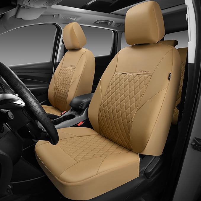 CAR PASS Faux Leather Seat Covers Full Set, Quilting Waterproof Premium Automotive Seat Cover with 5mm Composite Sponge Insid