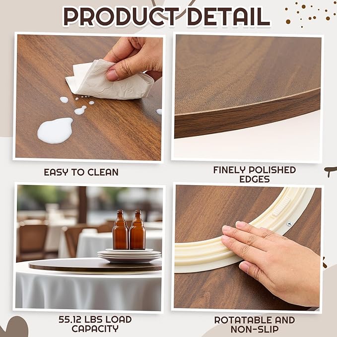 24" Black Walnut Wood Lazy Susan for Table Top, Large Turntable Rotating Serving Tray for Counter Top Solid Wooden Round Lazy