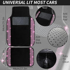 NBTEPEM Bling Car Floor Mats Full Set and Steering Wheel Cover, Universal Fit Most Cars, 4 pcs Sparkle Glitter Diamond Carpet, 5 pcs Bling Car Accessories Set for Women (Pink Diamond)