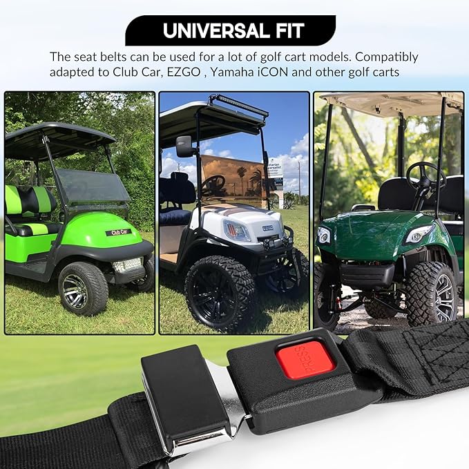 Universal Golf Cart Seat Belt Adjustable, 2 Pack Golf Cart Seat Lap Strap Belts Kit Universal Golf Cart Belt Kit Front Rear for Yamaha UTV EZGO, Club Car, Go Kart Not Include Bolts
