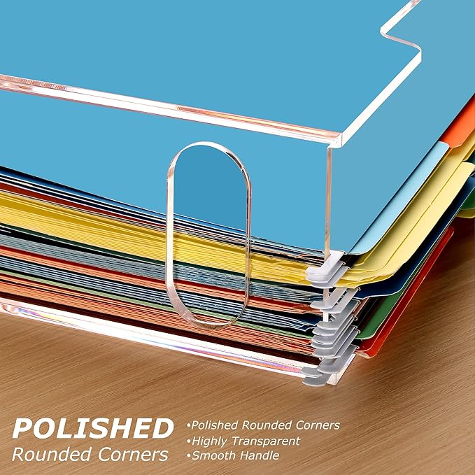 Clear File Box Hanging File Folder Organizer, Letter Size Portable Acrylic File Organizer Box with Handle, Filing Holder for 