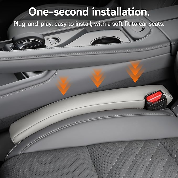 Car Seat Gap Filler - 2 Pack Premium Leather Console Blockers for Cars, Trucks & SUVs - Adjustable 1.4-2.4 Inch Width - Prevents Items Falling Between Seats (Grey)