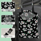 White Daisy Car Garbage Bag,Waterproof Small Car Trash Bag Hanging Back of Seat,Drawstring Hanging Car Trash Bag with Adjustable Buckle for Car Accessories