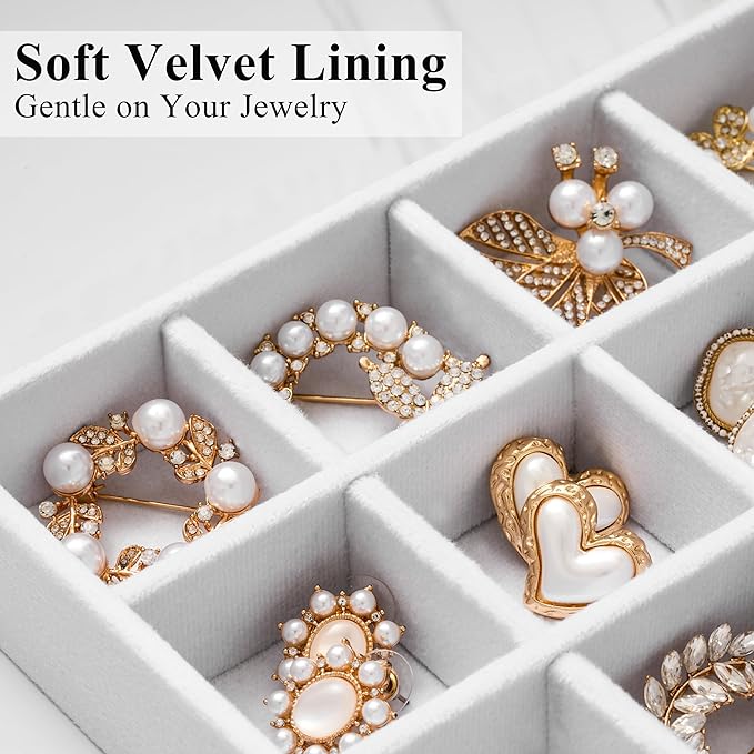 Velvet Jewelry Drawer Organizer Trays – Large White Stackable Jewelry Storage Inserts Set, 4-Layer Jewelry Tray Set for Earri