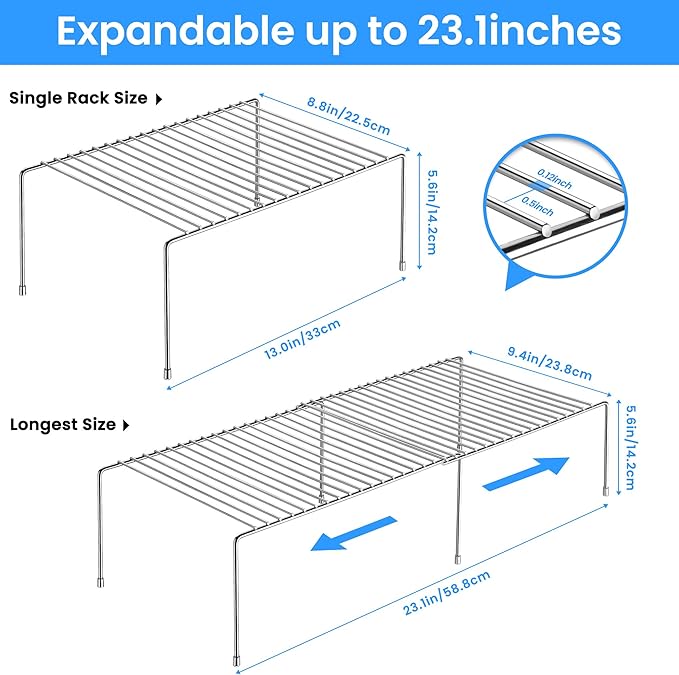 Tomorotec Space-Saving Stainless Steel Storage Rack, 12.8-22.8 in, Silver, Easy to Install, Versatile Design