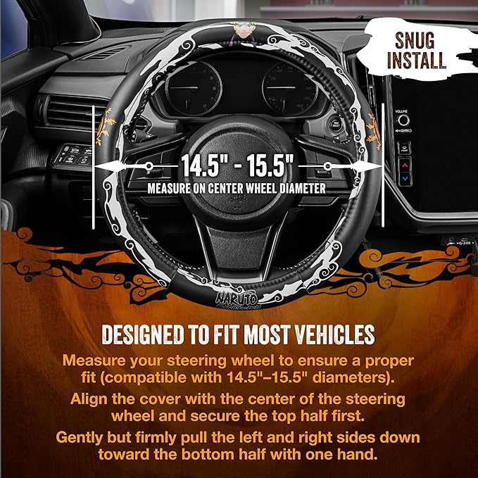 Naruto Shippuden Car Steering Wheel Cover, 15 Inch Anime Steering Wheel Cover, Cushioned Soft Comfortable Cover Anime Car Accessories for Men Women, Kirigakure