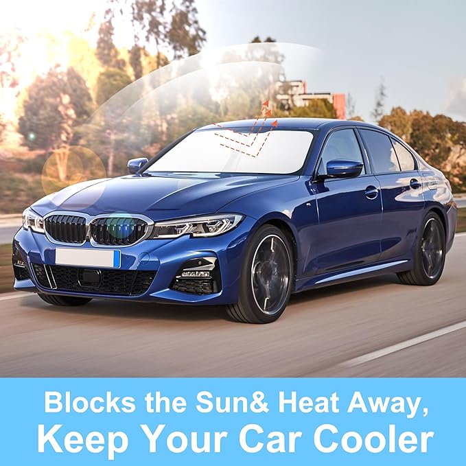 TINGLU Sun Shade for BMW 3 Series 2019-2025 2026 Accessories Windshield Sun Shade Window Shade UV Rays Protection Sun Visor Cover with Steering Wheel Sunshade Storage Bag