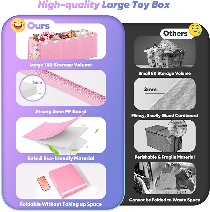 Mabahoo Extra Large Toy Box, Toybox for Kids Boys Girls, Collapsible Sturdy Toy Storage Organizer with Mesh Pockets, 40"x14"x