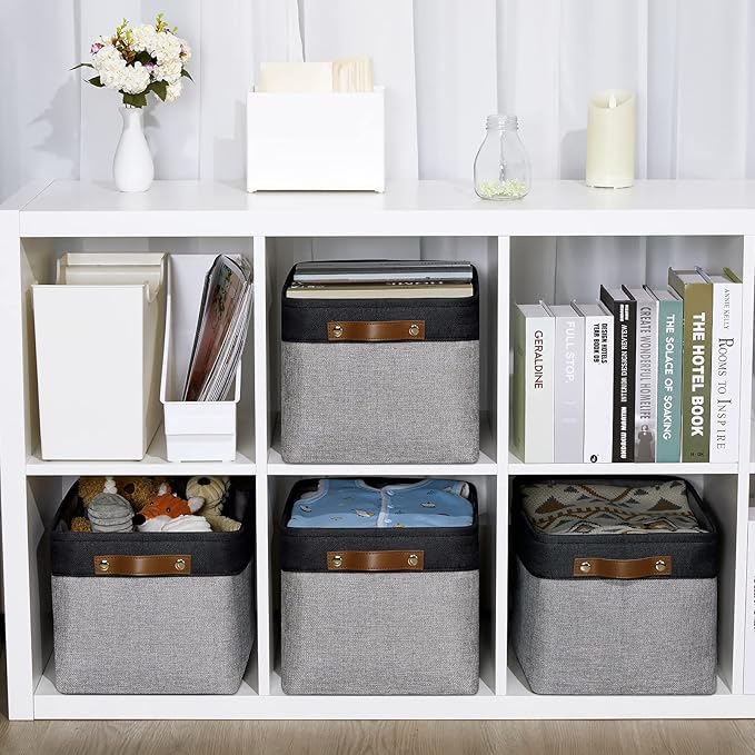 DULLEMELO Canvas Storage Bin with Handles, Fabric Bins for Shelves, Bedroom, Office,Nursery,Fabric Storage Baskets for Toys, 