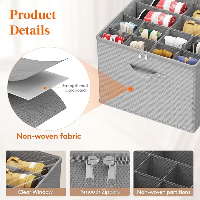 Lifewit Shoe Storage Organizer for Closet, Fabric Large Shoe Box Storage Containers with Clear Cover, Foldable Bins for Boots