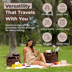 VeraMia Canvas Grocery Bag 3pc XL Set with Real Pockets, Long Shoulder Strap and Short Handle. Heavy Duty, Foldable, Washable