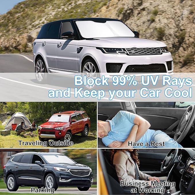 3PCS Car Window Shades Front Windshield Sun Shade Foldable Window Shade Custom Fit for 2014-2019 La-nd Ro-ver Range Rover Sport Car Shades for Front Windows Anti-UV Rays Block Heat