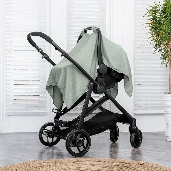 Comfy Cubs Baby Car Seat Cover - Soft, Breathable Bamboo Rayon and Muslin Cotton Blend - Lightweight Canopy for Sun, Bug, and