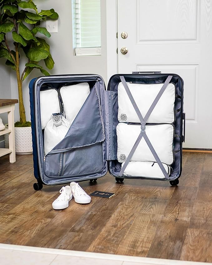 TRIPPED XL Compression Packing Cubes — 7-Piece Set for Checked Luggage | Extra-Large (15.7"×11"×4") + Large + Small + Tube + 
