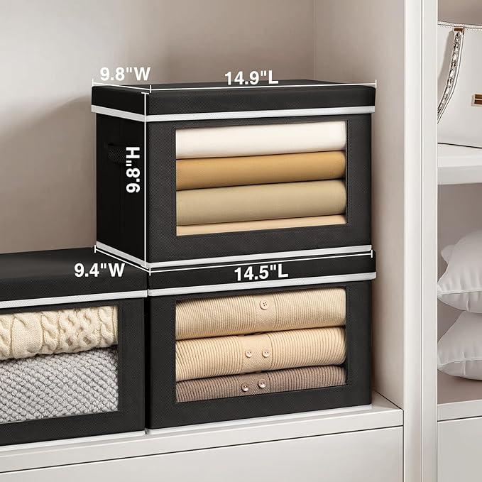 Homsorout Cube Storage Bins with Lids, Clear Window Storage Baskets for Organizing, Fabric Organizer Bins with Handle, Cloth 