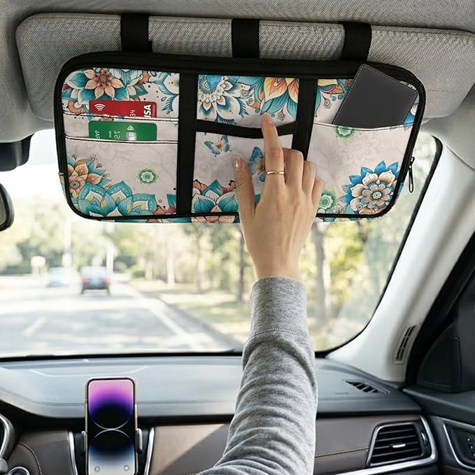 Butterfly Visor Organizer Storage Small Car Visor Organizer with Multi-Pocket Lightweight Soft Car Visor Storage Pouch for Card Pen Sunglasses Document Scratch-Resistant Sunvisor Organizers