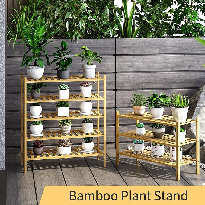 5-Tier Bamboo Shoe Rack for Entryway, Stackable | Heavy Duty | Multi-Function, Free Standing Shoe Racks for Bedroom Hallway C