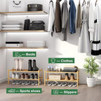 kiplant Bamboo Shoe Rack, 2-Tier Shoe Rack for Entryway, Free Standing Shoe Racks for Indoor & Outdoor, Stackable Shoe Organi