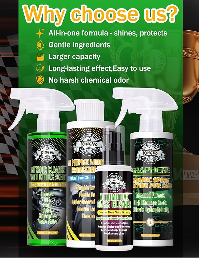Kingvo Car Ceramic Coating, Car Spray Wax Graphene Polish Crystal Coating,Windshield Washer Fluid Window Cleaner Detailing Su