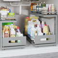 Under Sink Organizer Upgrade To Professional Rails,2-Tier Dual Pull Out Cabinet Storage,Height Adjustable Slide Out Drawers F