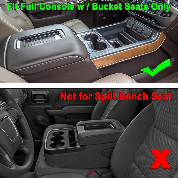 JKCOVER Compatible with Chevy Silverado/GMC Sierra 2014-2018 and Chevy Tahoe Suburban/GMC Yukon 2015-2020 Center Console Organizer Tray Accessories-Full Console w/Bucket Seats ONLY - (Red Trim)