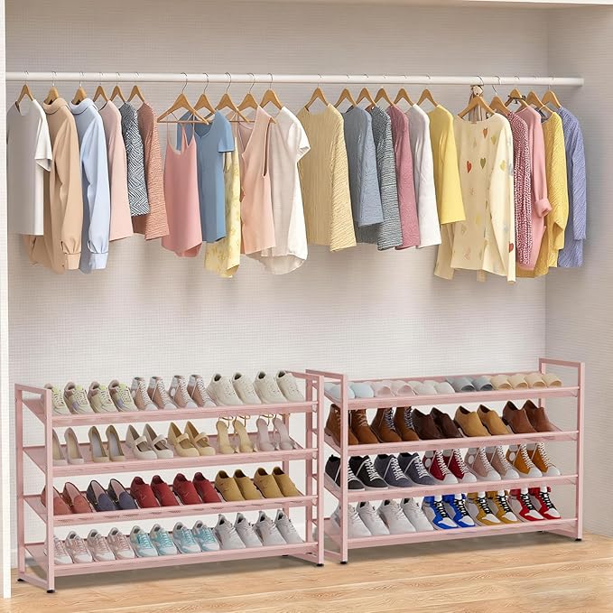 Large Shoe Rack 8 Tier Shoe Organizer, Heavy Duty Metal 4-Tier Stackable Shoe Storage Vertical Shoe Rack for Closet Front Doo