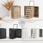 Meangood Jewelry Box Wood for Women, 6-Layer Large Organizer Box with Mirror & 5 Drawers for Rings, Earrings, Necklaces, Vint