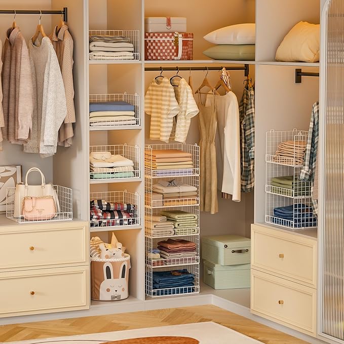 Yociyoga 5-Tier Stackable Closet Organizers and Storage Basket - Foldable Closet Shelf Organizer System, Space-Saving Clothes