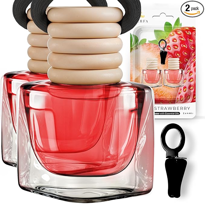 Car Air Fresheners for Women - Sweet Strawberry Fragrance | Pack of 2 Long Lasting Car Air Freshener | Odor Eliminator with E
