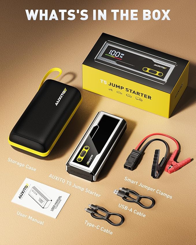 AUXITO 9500A Jump Starter, 12V Car Battery Jump Starter, Up to All Gas/All Diesel Engine with LED Display, 30W Type-C Fast